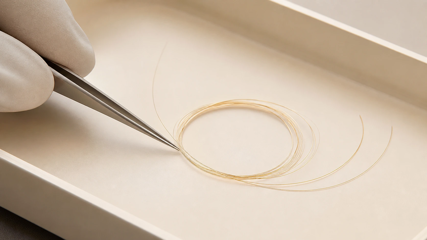 Sợi chỉ vàng 24k có kích thước 0,1mm, mỏng như sợi tóc