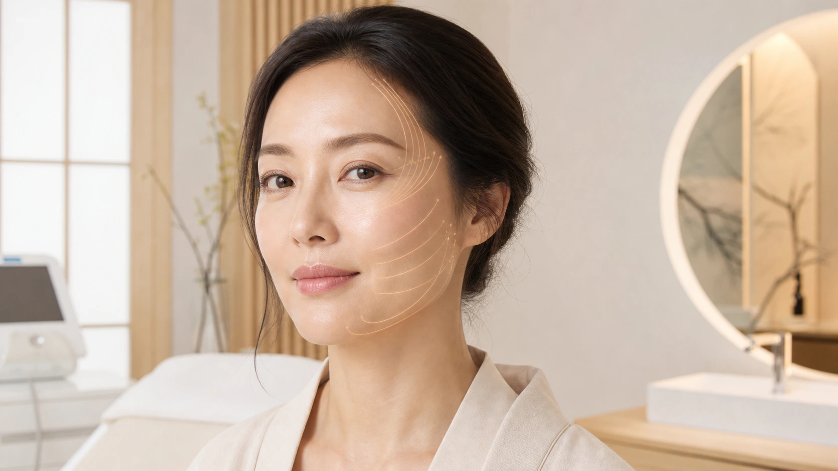 Liệu pháp thẩm mỹ chỉ vàng 24k giúp kéo căng các nếp nhăn, nâng đỡ các cơ chảy xệ